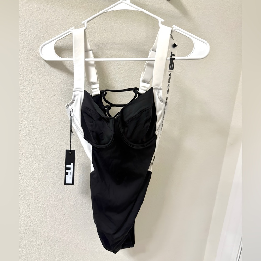 TA3 Brazilian Lifty Swimsuit One Piece, Size M, Cup D/DD, Black and White - Picture 8 of 11